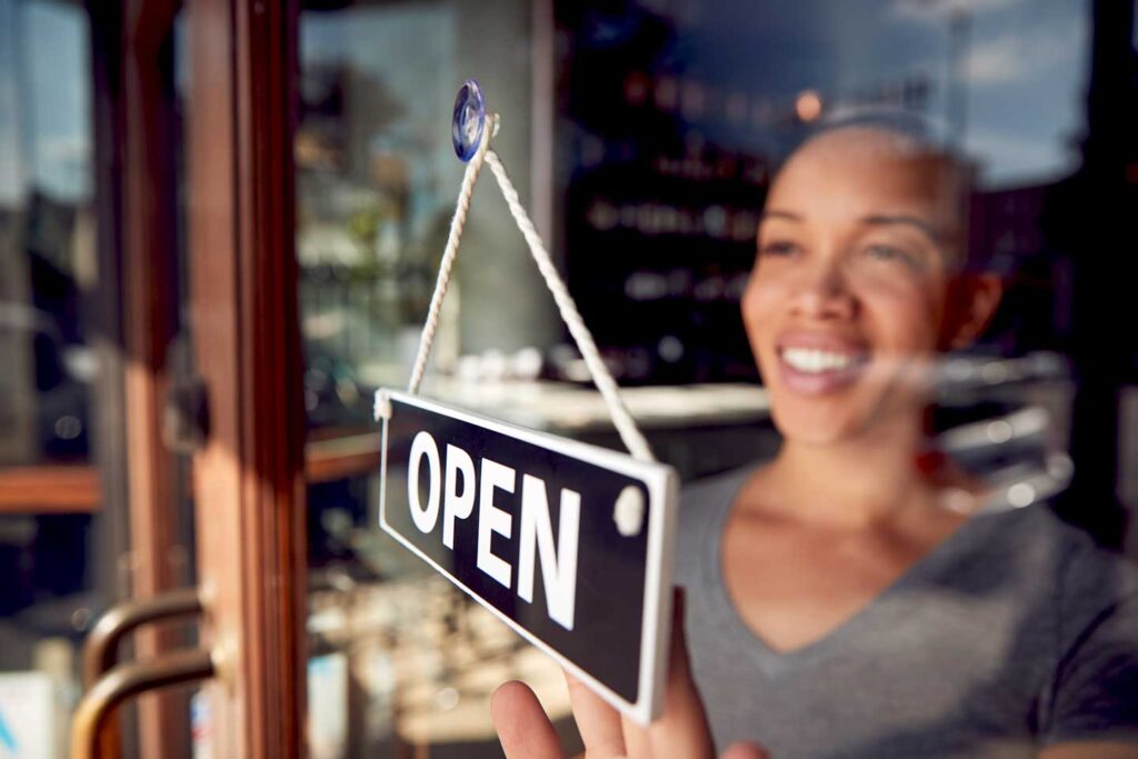open sign on small business door