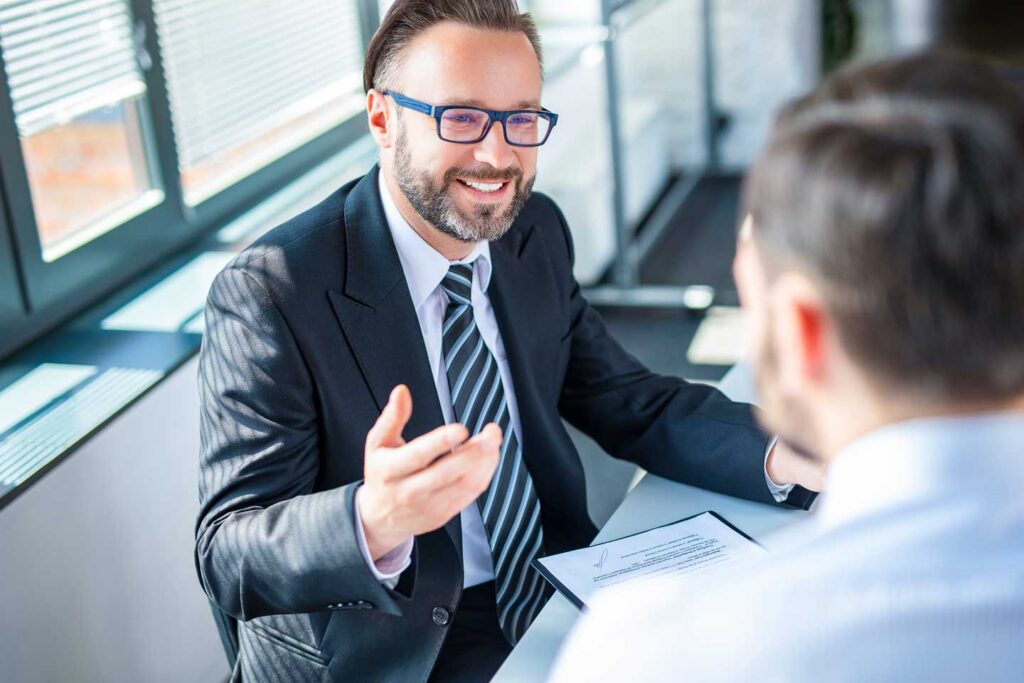 Consultant talking with a client