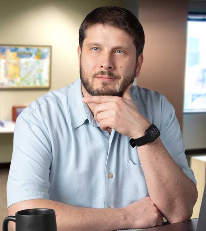 Aaron Martin working at a computer