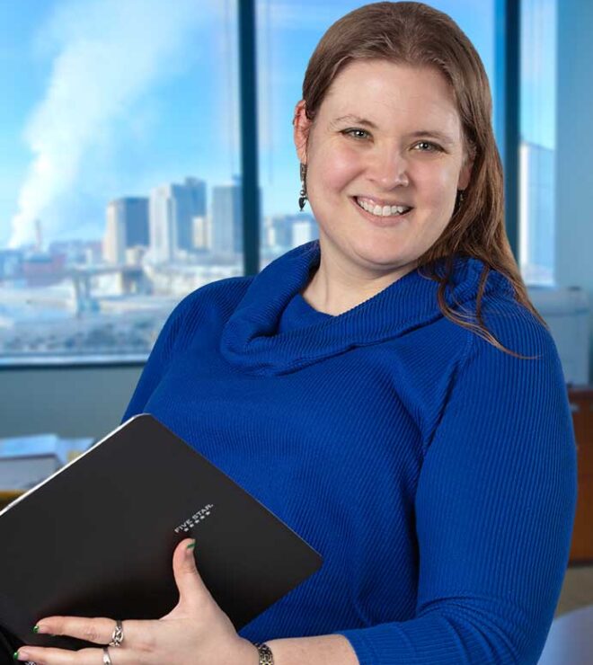 Elizabeth Barchenger with notepad