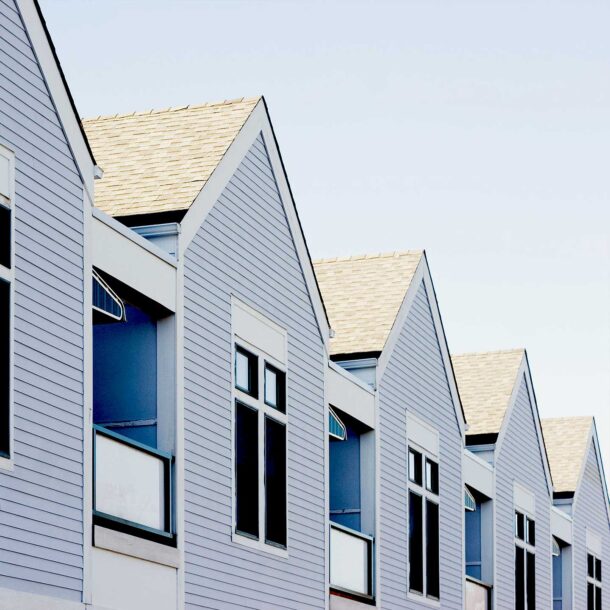 A row of new construction houses.