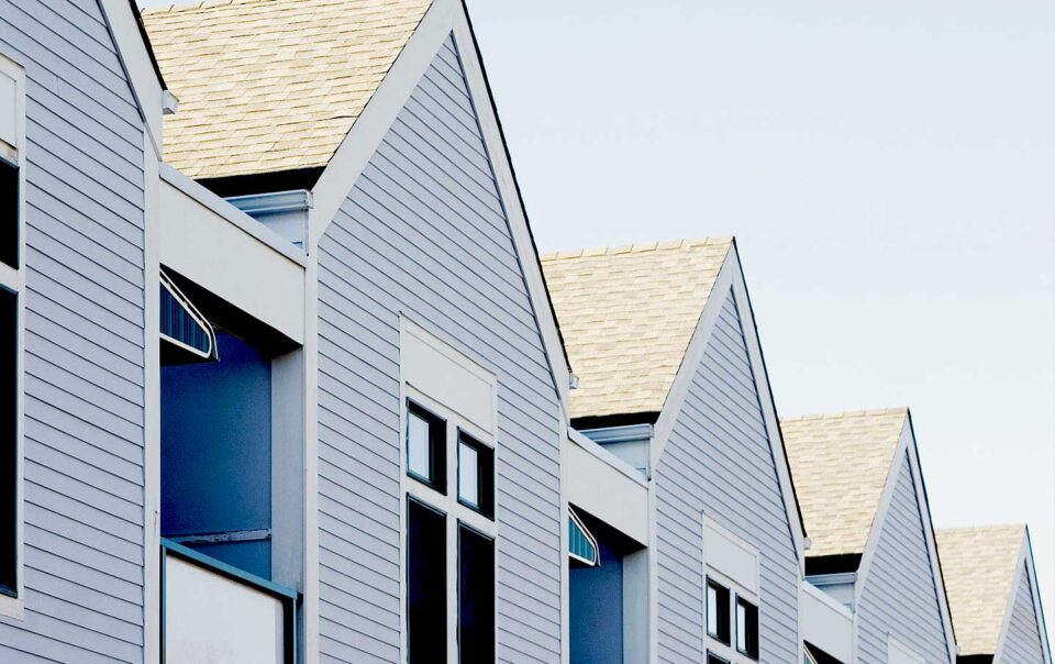 A row of new construction houses.