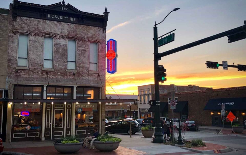 Small town mainstream at dusk.