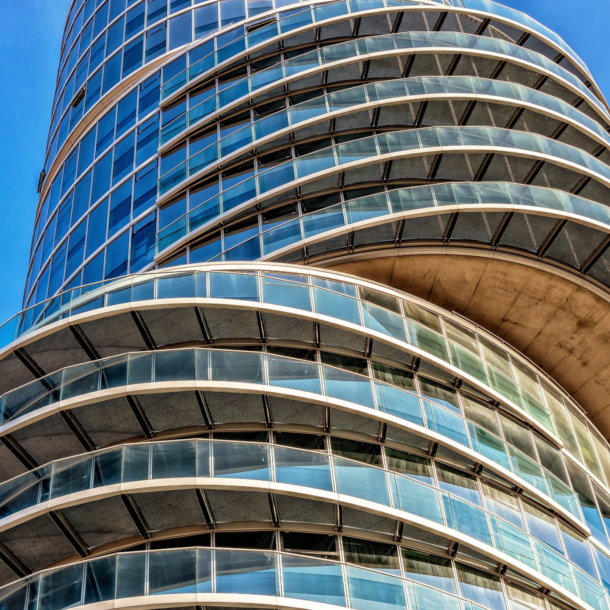 Exzenterhaus building (cylindrical building with the floors all askew)