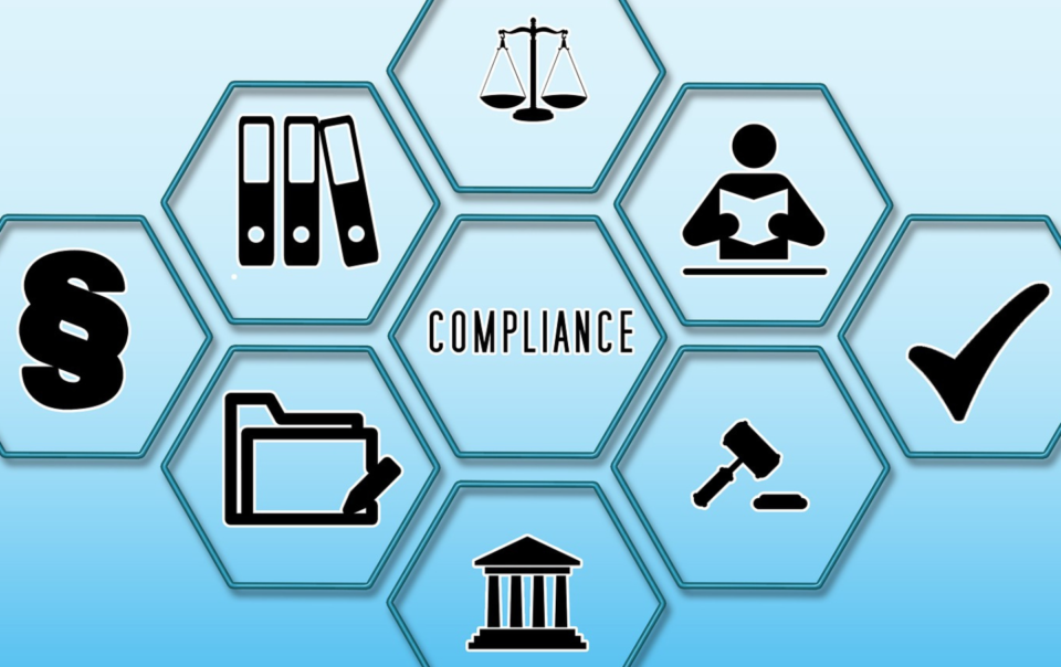 Law infographics displayed in blue hexagons.