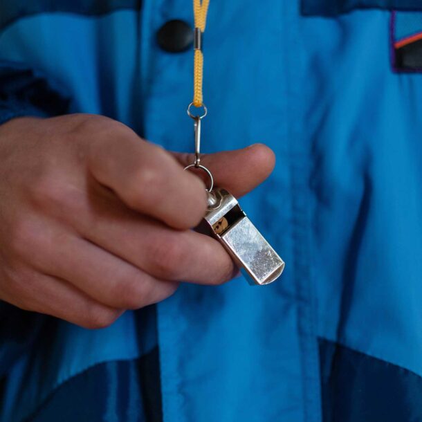 Close up of coaches whistle