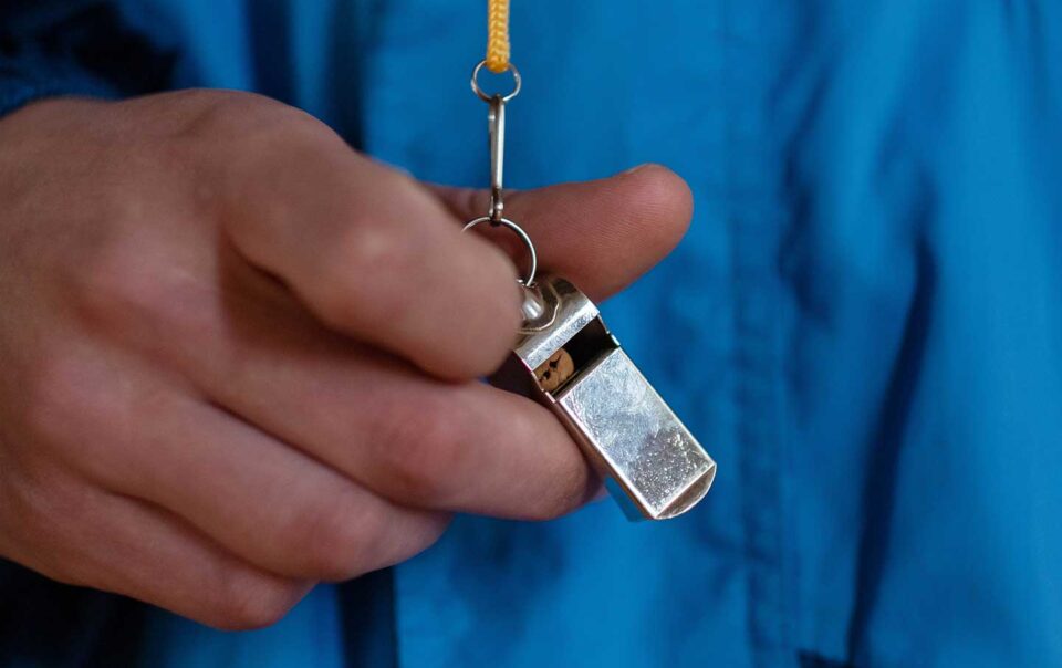 Close up of coaches whistle